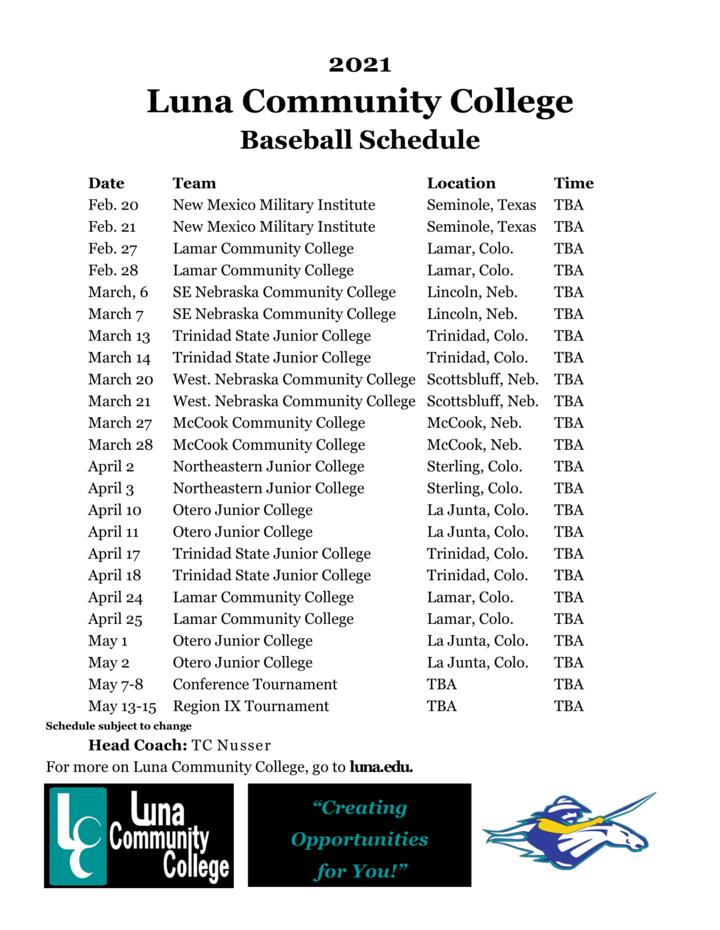 News - Luna 2021 Baseball and Softball schedule