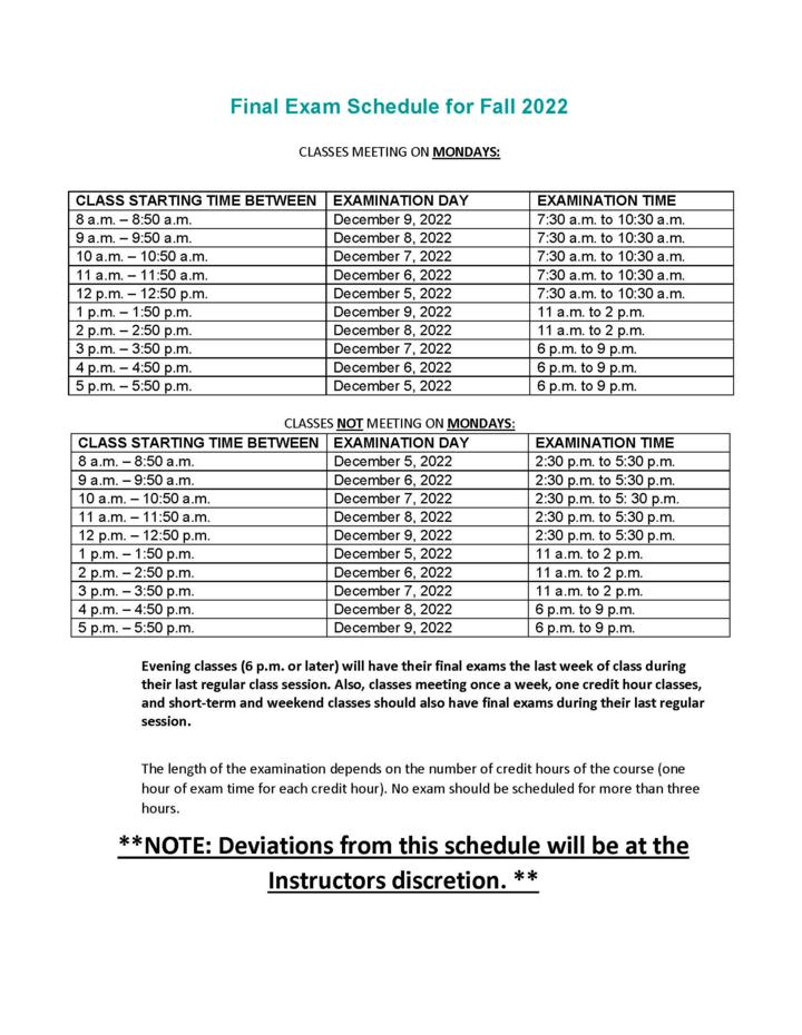 News Fall 2022 Final Exam Schedule