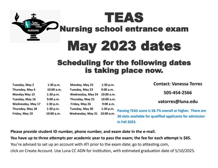 News May 2023 TEAS test dates